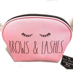 Barbiecore Kawaii Rae Dunn Pink Black Lashes Brows Cosmetic Bag